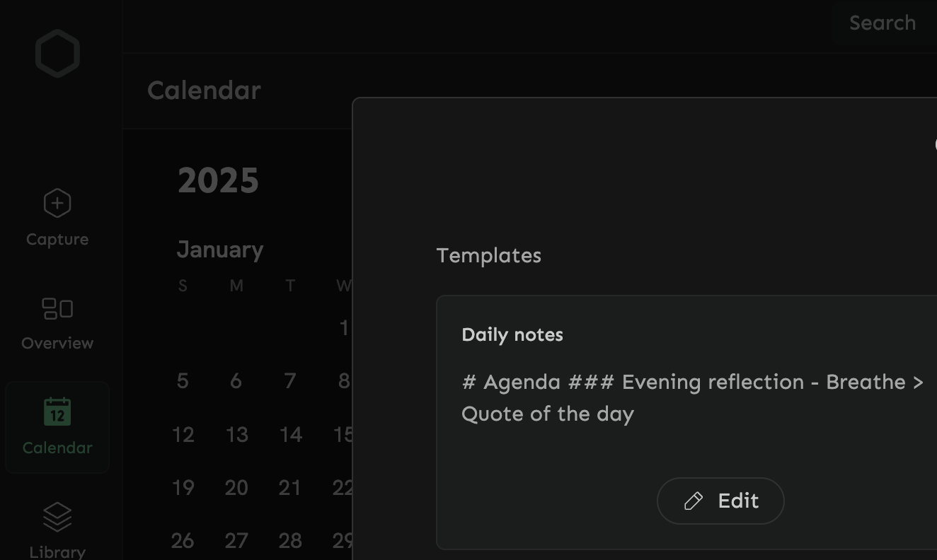 Calendar notes templates