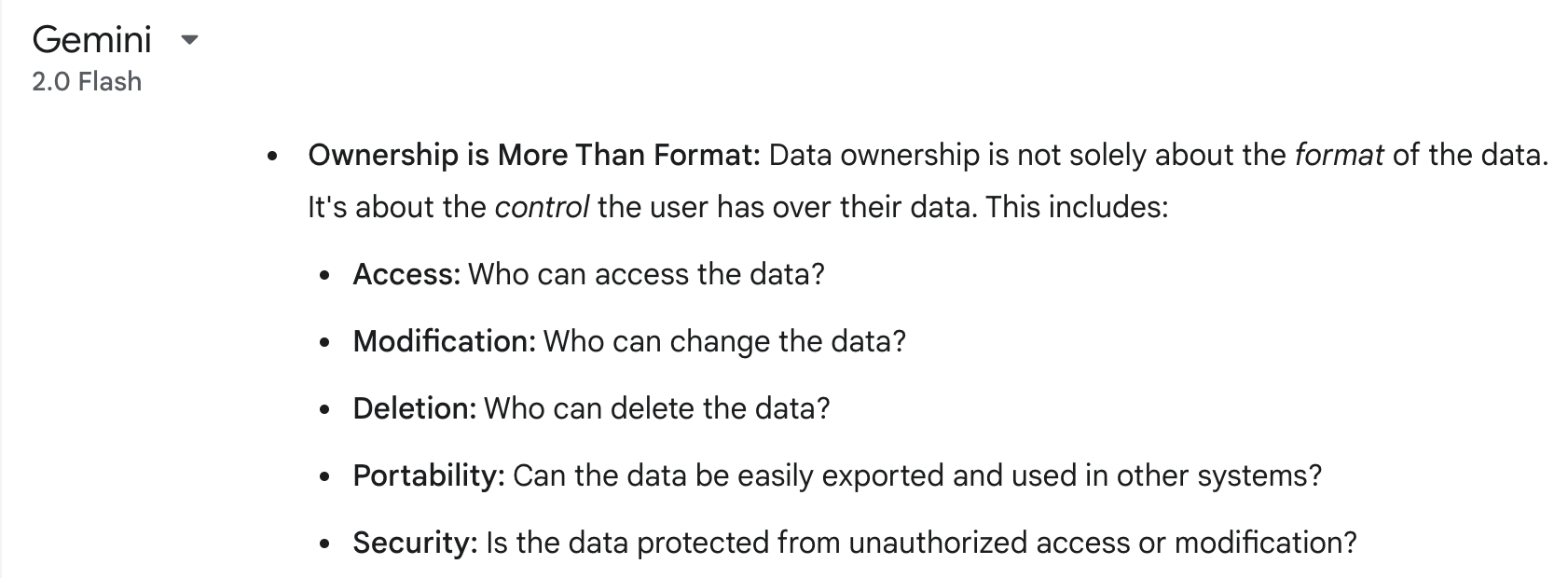 LLM response from Google’s Gemini 2 on text files vs databases